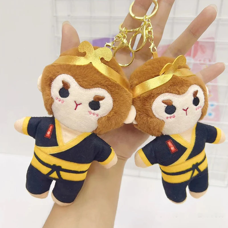 16cm Cute Cartoon Black Wukong Myth Plush Doll Keychain Pendant Toys Kawaii Car Key Ring Bag Backpack Decoration Accessories