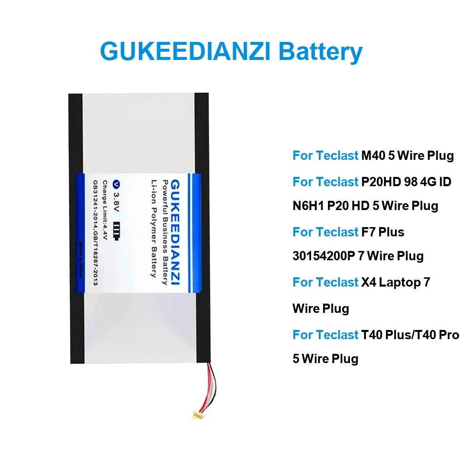 

Tablet Battery Stable H-28125140P 6000-9200mAh For Teclast 30154200P F7 M40 p20hd T40 X4 5 98 Wire Plug Plus 4G Pro