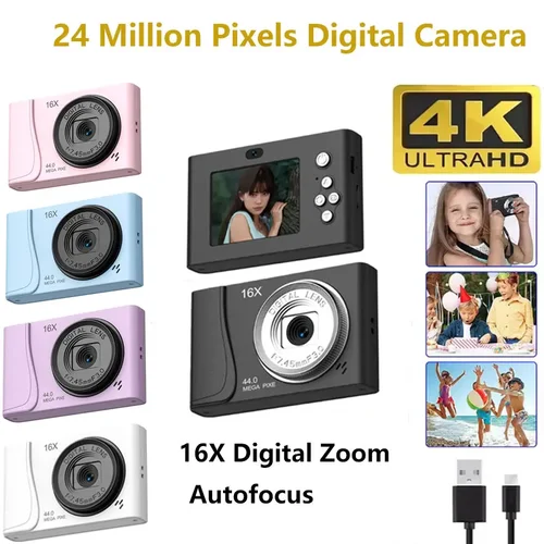 Imagen 1 del producto Cámara Digital 4K Retro CCD 24 millones de píxeles videocámara 16x Zoom cámaras compactas enfoque automático para niños adultos principiantes fotografía