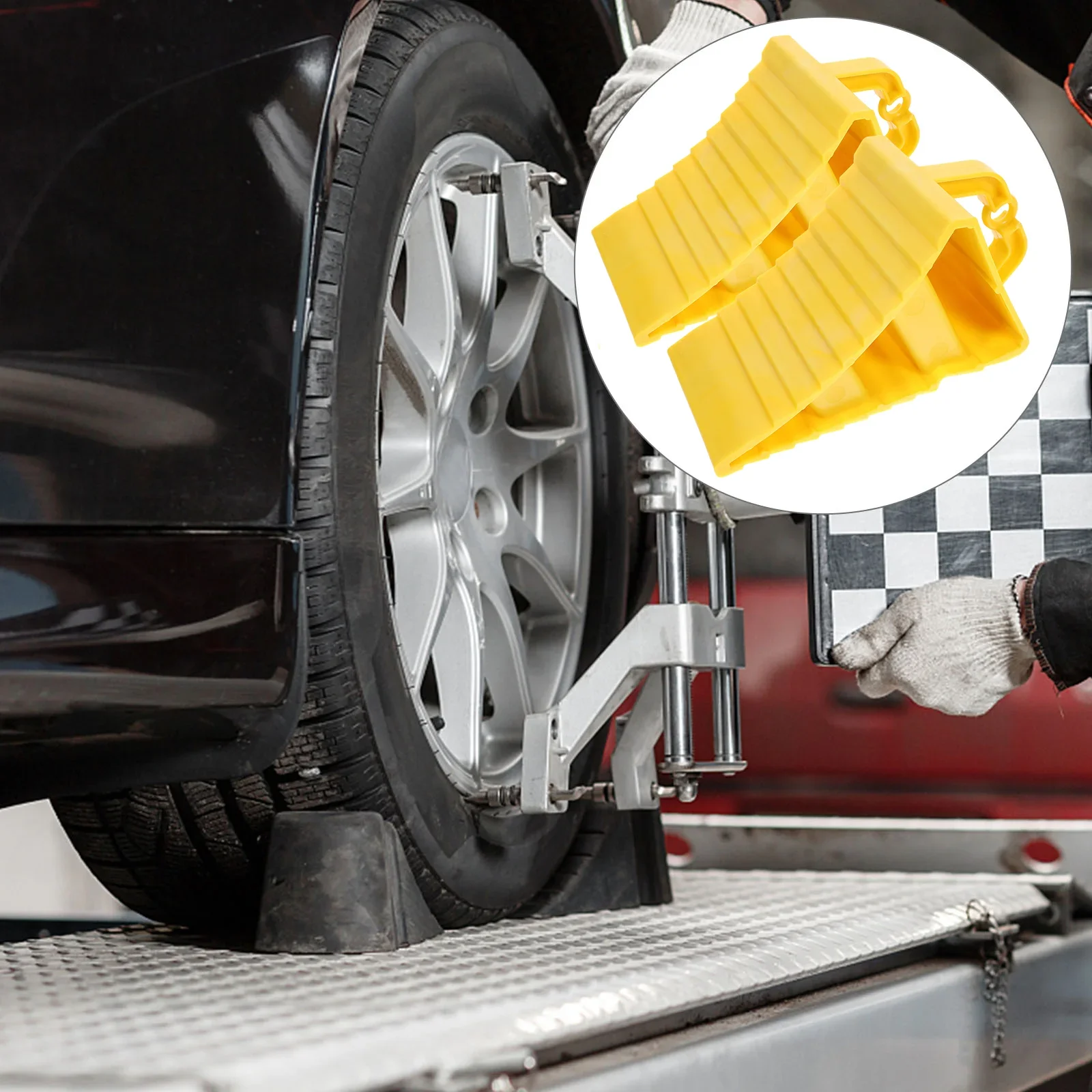 

Portable Car Trailer Wheel Chock with Handle Mini Car Wheel Tire Stop Yellow Anti-Slip Parking Fixer for RV Trailer Truck