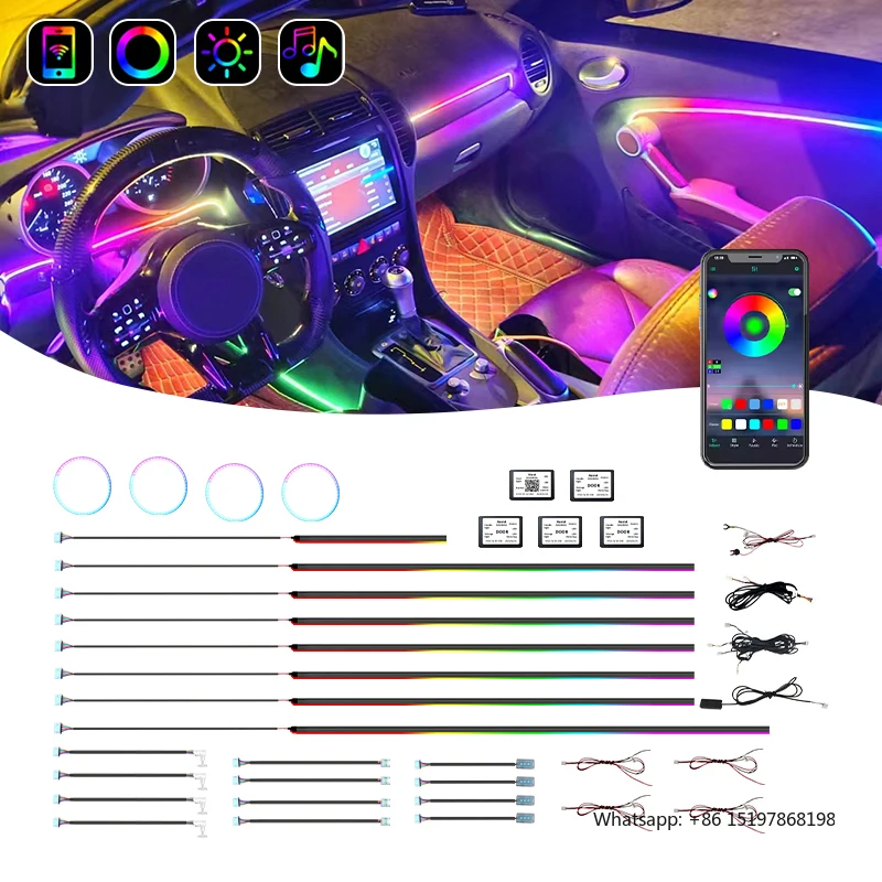 Kit de bandes lumineuses d'ambiance intérieure de voiture 24 en 1, Guide Led acrylique, bandes de fibres optiques, symphonie de flux, lumière ambiante