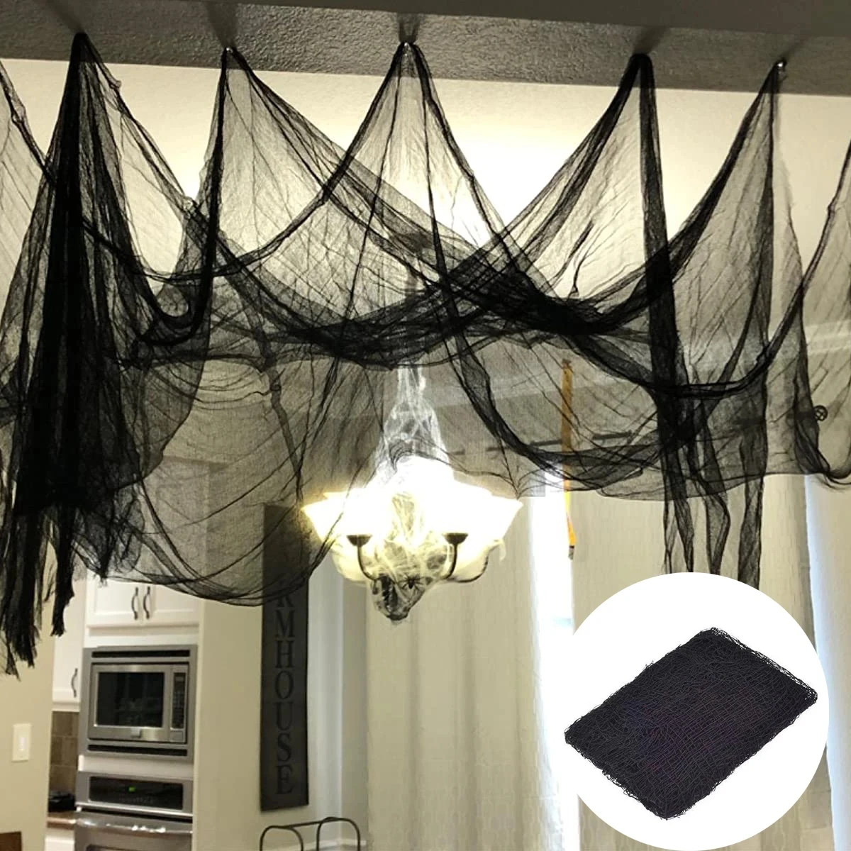 Tela de araña gigante para fiesta de Halloween, ropa espeluznante de gasa blanca y negra, decoración de escena del hogar, accesorios de terror para