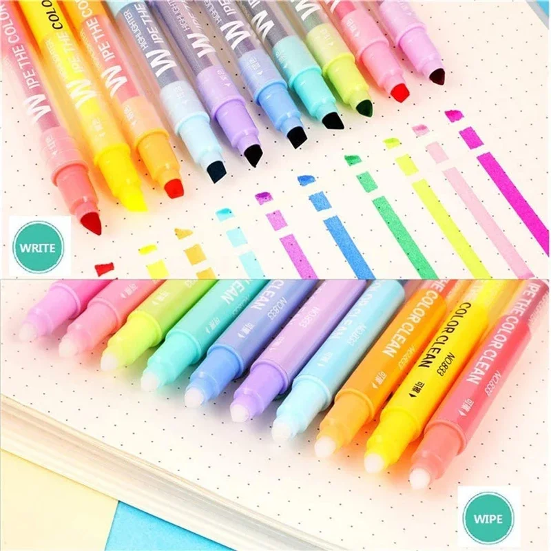 

10pcs Colors Erasable Highlighter Dual Tip Marker Fluorescent Pen Art Drawing Doodling School stationary Supplies