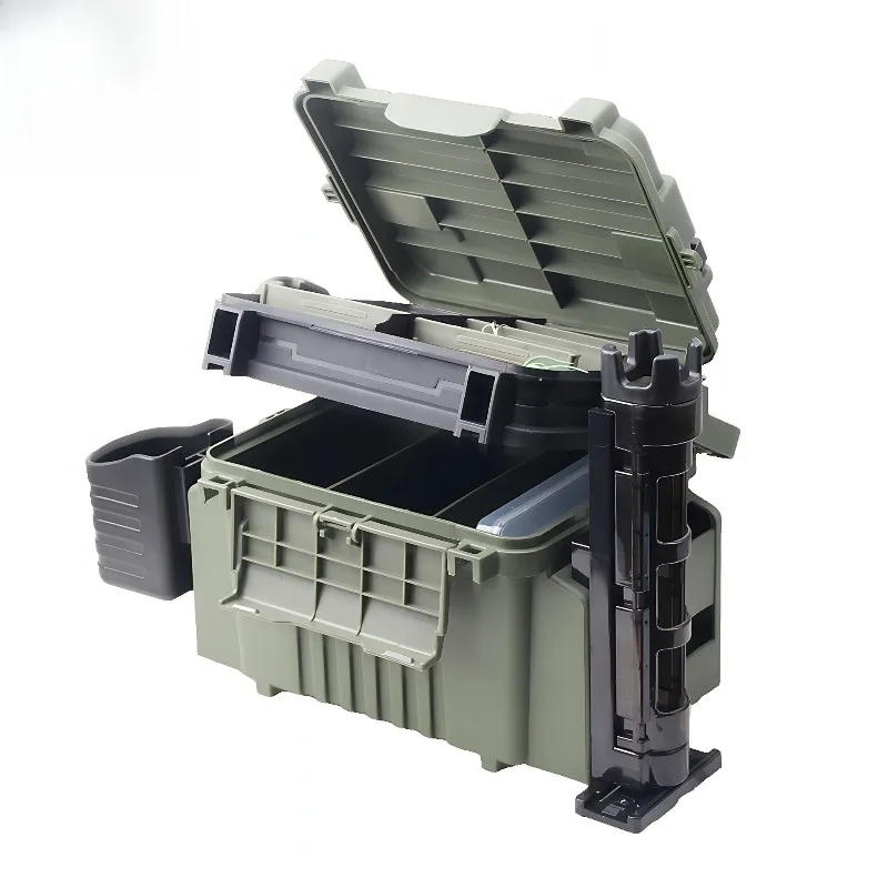 Sea Fishing Tackle Storage Box- Portable Waterproof Gear Organizer for Fishing Rods &