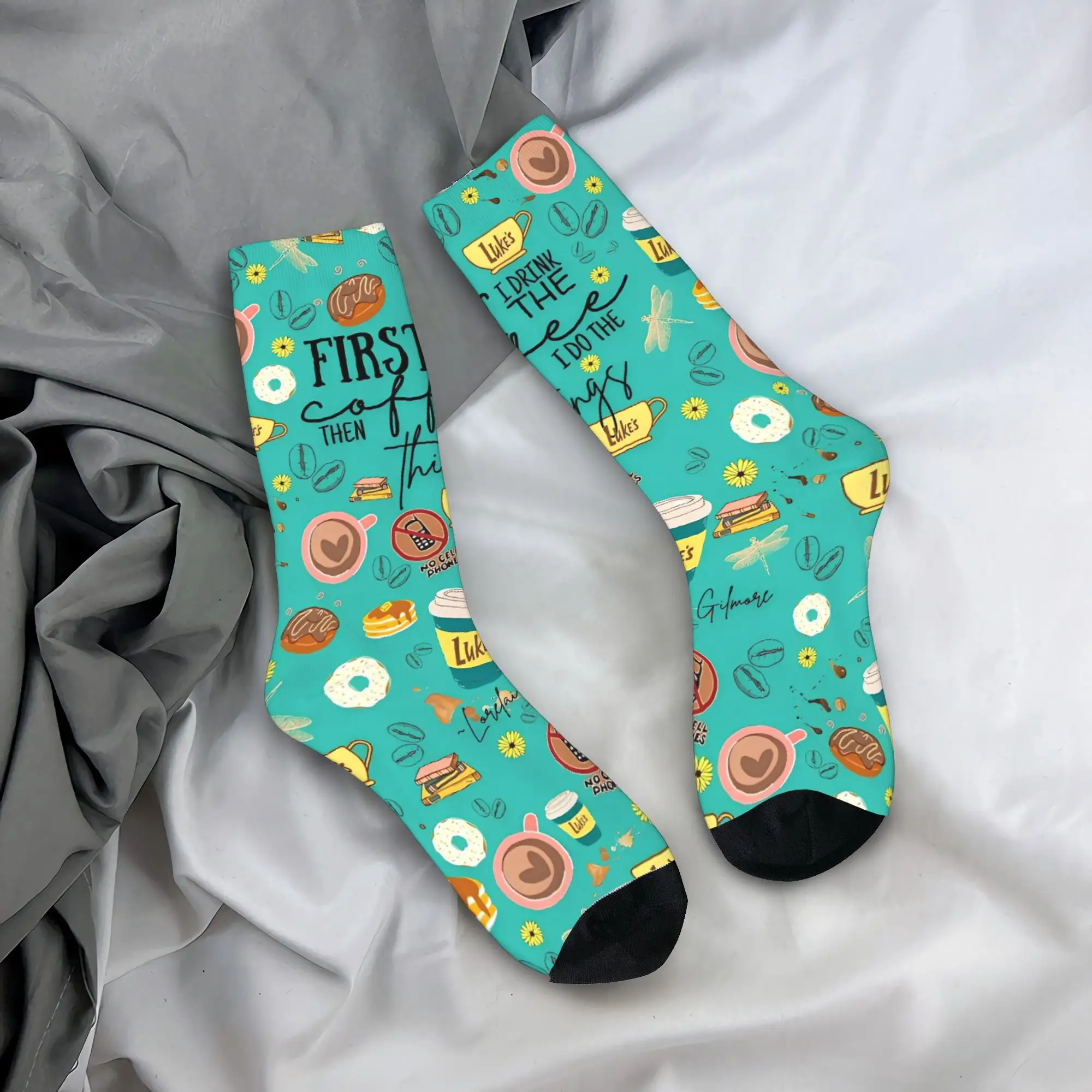

Gilmore Girls Lukes I Drink Coffee Like Чулки Kawaii Носки Мужские носки высокого качества Зимние велосипедные дизайнерские нескользящие носки