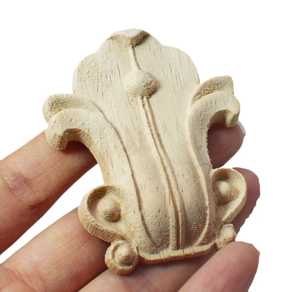 4PCS 6.5cm Decorative Wood Applique Carved Decal Corner Floral Onlay Applique Frame for Wall Doors Cabinet Furniture Figurines