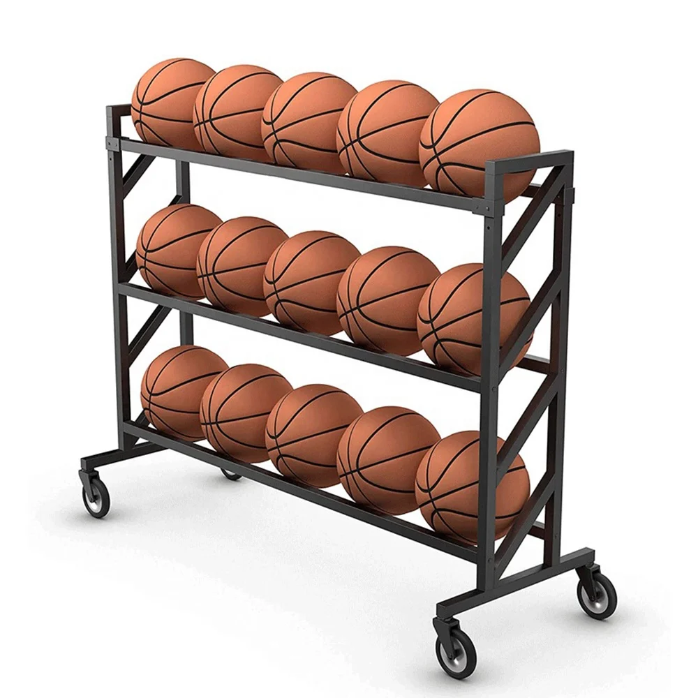 Atacado resistente de metal rack de armazenamento de basquete metal bola de futebol expositor rack de basquete com rodas