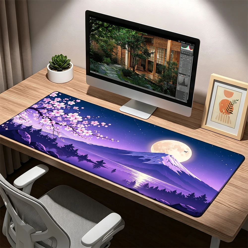 Purple starry sky landscape Mouse Pad Desk Mat with Stitched Edge Anti-slip base mouse pads PC Accessories Keyboard Extended pad