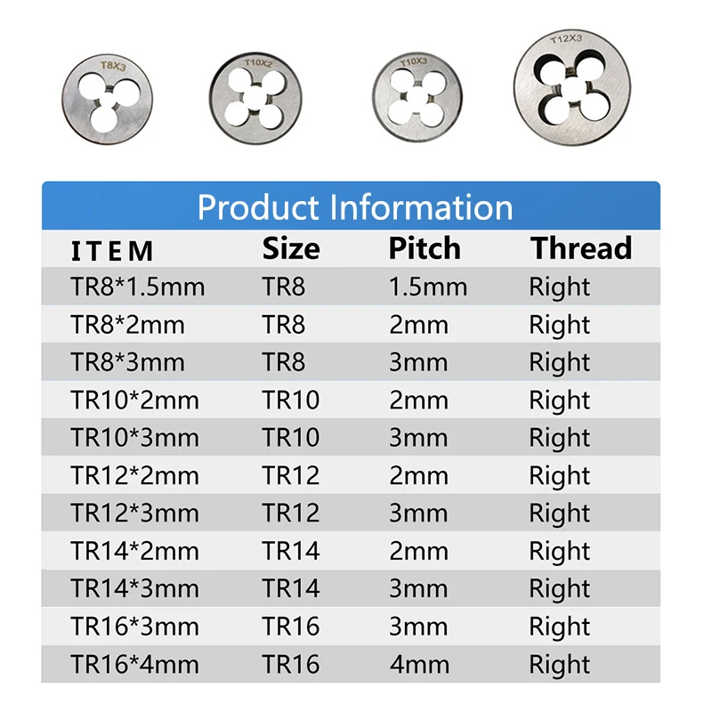 HAMPTON Schraubgewindebohrer Rechtshänder Trapezform TR8 TR10 TR12 TR14 TR16 Gewindeschneidwerkzeuge Gewindeschneidform für Metall – Detail 1