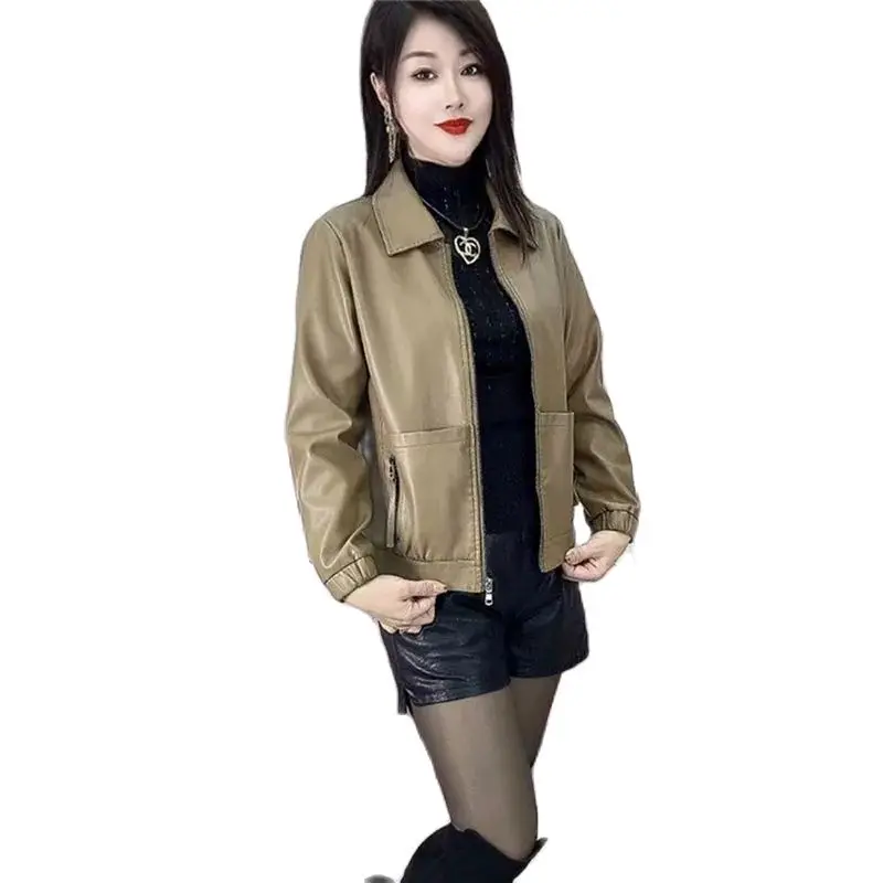 2024 Spring Autumn Popular Fashion Leather Coat Female Short PU Leather Coats Women's Motorcycle Jacket Korean Version Outerwear