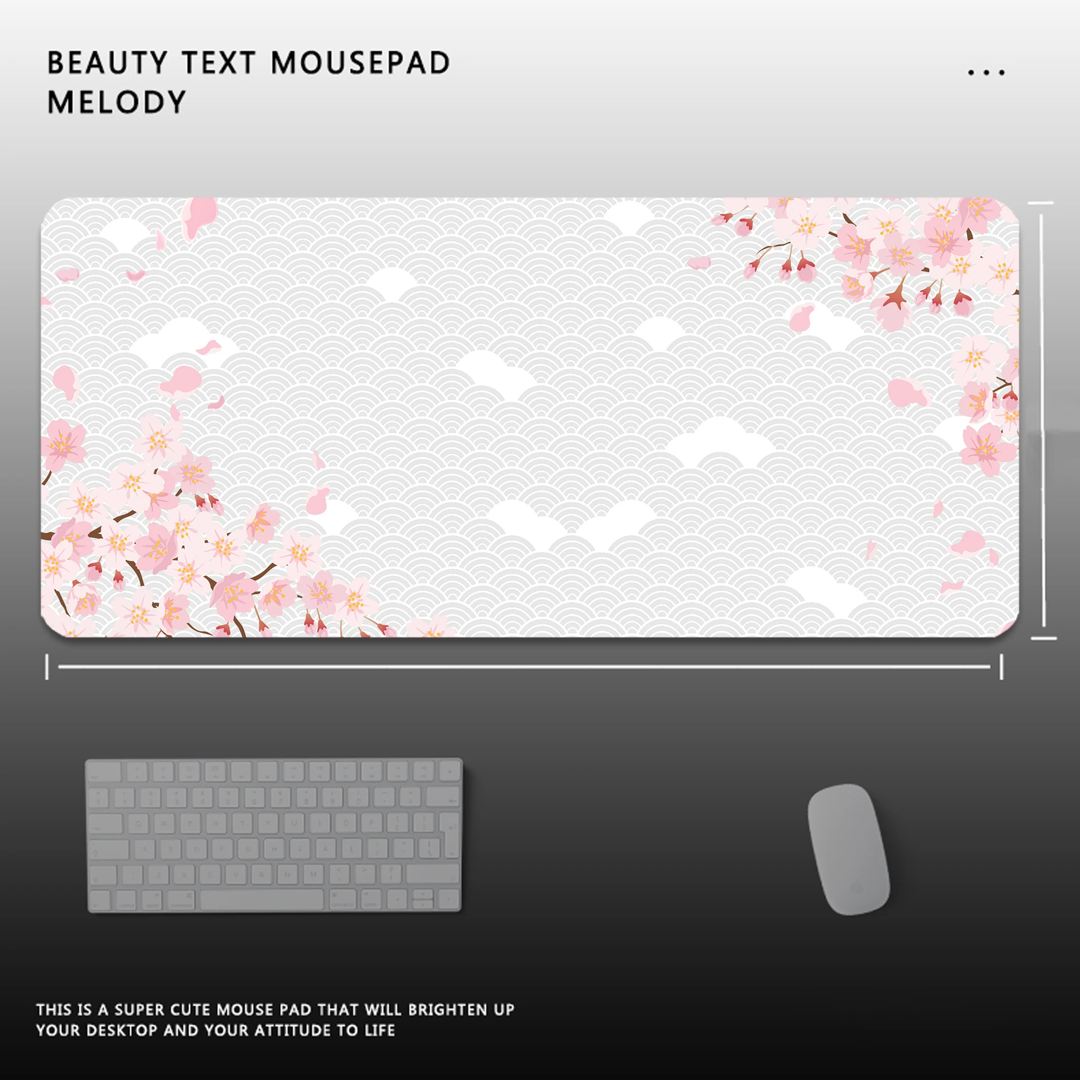 Grand tapis de souris Sakura en polymère de style japonais, tapis de clavier en caoutchouc, tapis de bureau surjeté, grands joueurs, Moudescriptif ads, média