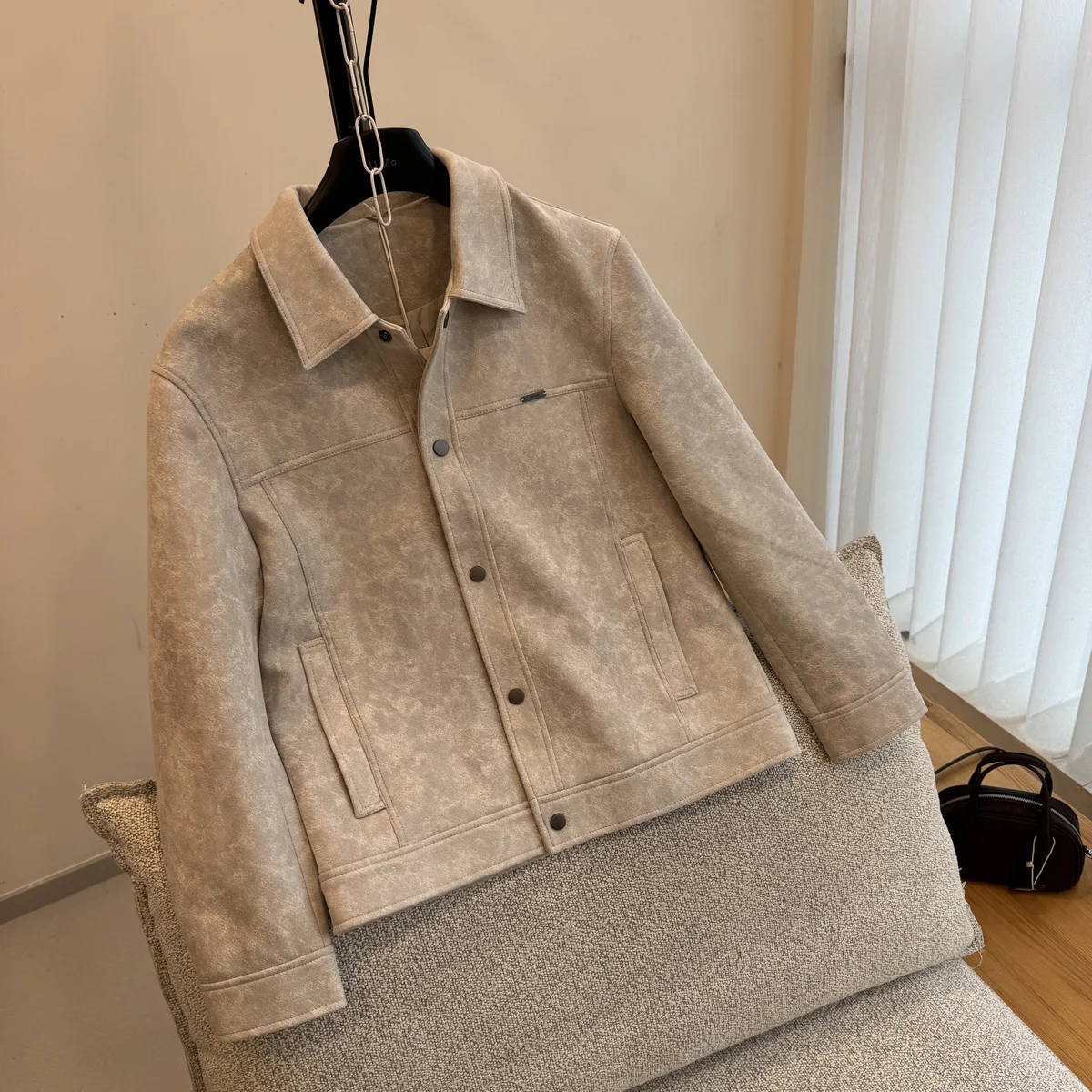 

Men's Suede Jaet Loose Fit Collared Outerwear Trendy Brand Fall Winter Coat Stand Cut Simple Sle for Middle Youth