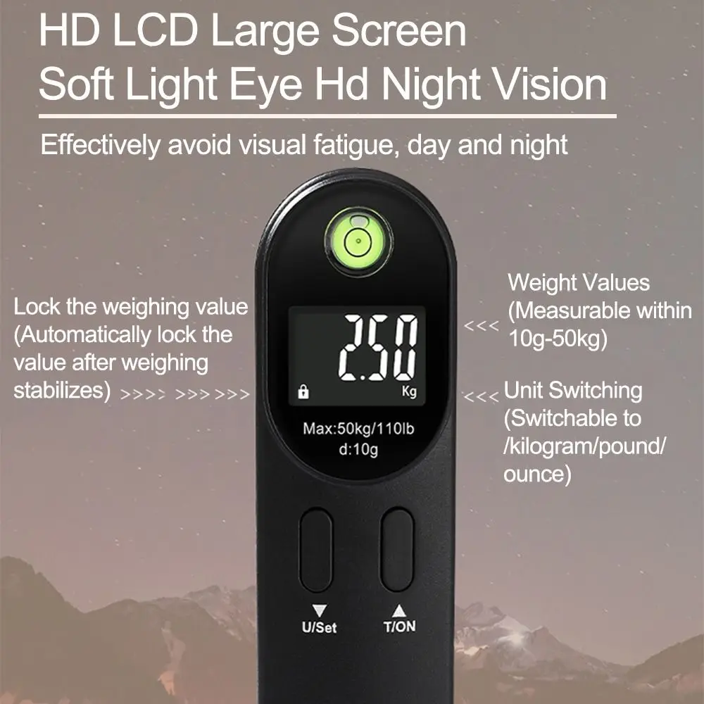 Portable Electronic Luggage Scale Dual Color Bult in Level Meter Travel Weighing Scale Durable Kg/Oz/Ib Digital Hanging Scales