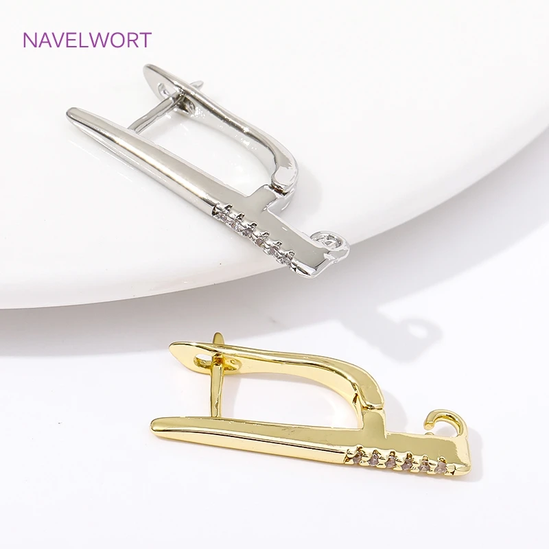 Trendy Brass Ear Wire Hooks 18K Gold Plated Inlaid Zircon Earring Clasps For DIY Handmade Earring Jewelry Making Accessories