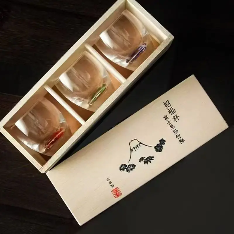 

Японское крепление для чашки Zhaofu Fuji Plum Blossom Sake Wine Японский витраж для горящего вина Чашка для чая Чайный сервиз Подарочная коробка