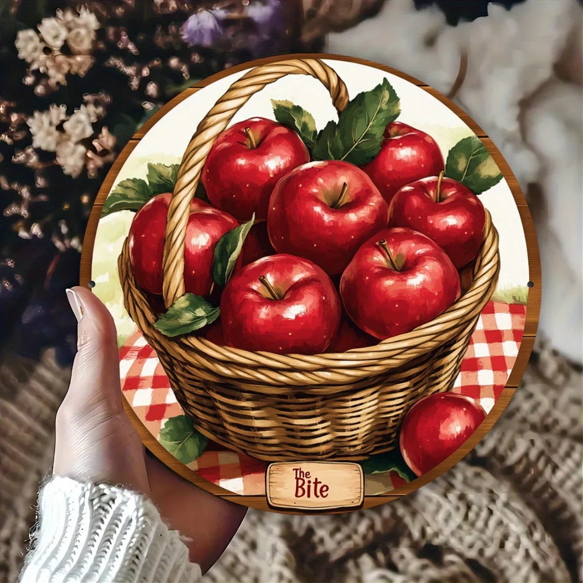 1pc Apple Basket Design Aluminum Sign, 8x8 Inch, Versatile for Door, Wall Decor & Craft Projects, Durable Metal Plaque with Embo