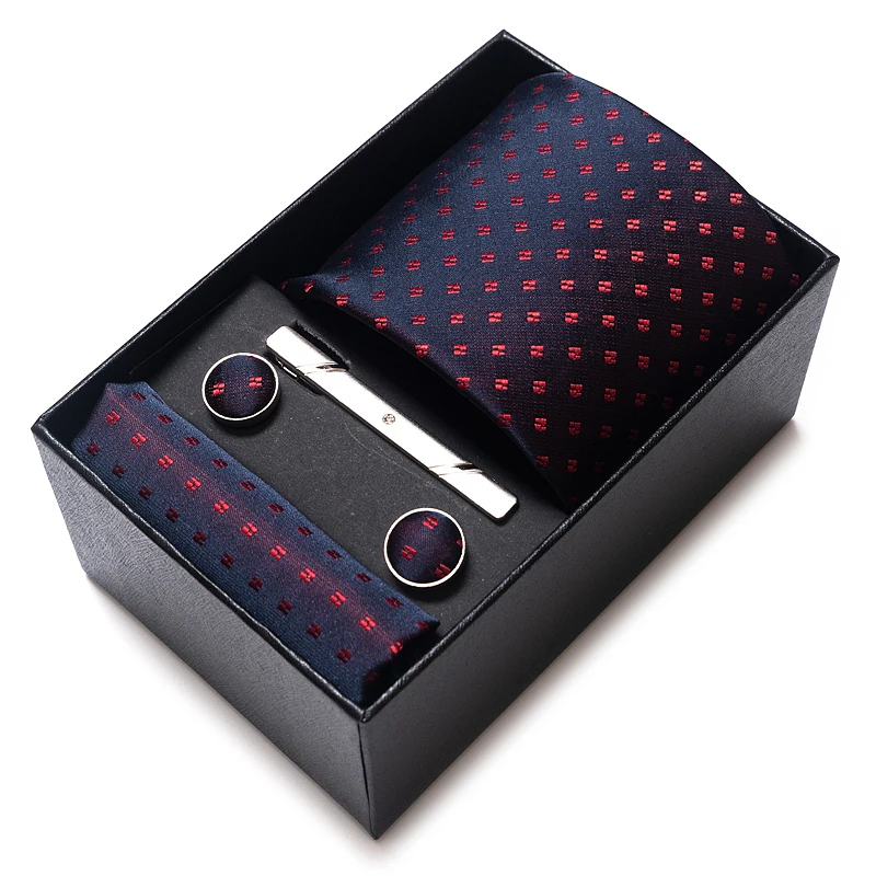 Geweldige kwaliteit luxe verjaardagscadeau stropdas pochetten manchetknopen set stropdas doos herenkleding hombre bedrukte accessoires