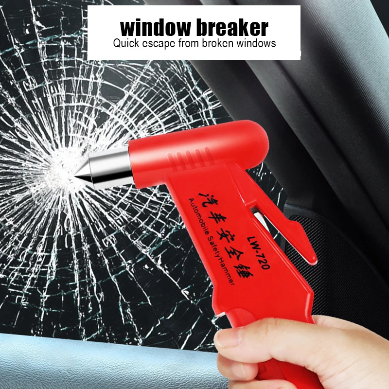 2 In 1 Car Window Breaker Safety Hammer Seat Belt Cutter Escape Life Hammer Long Handle Emergency Window Breaker