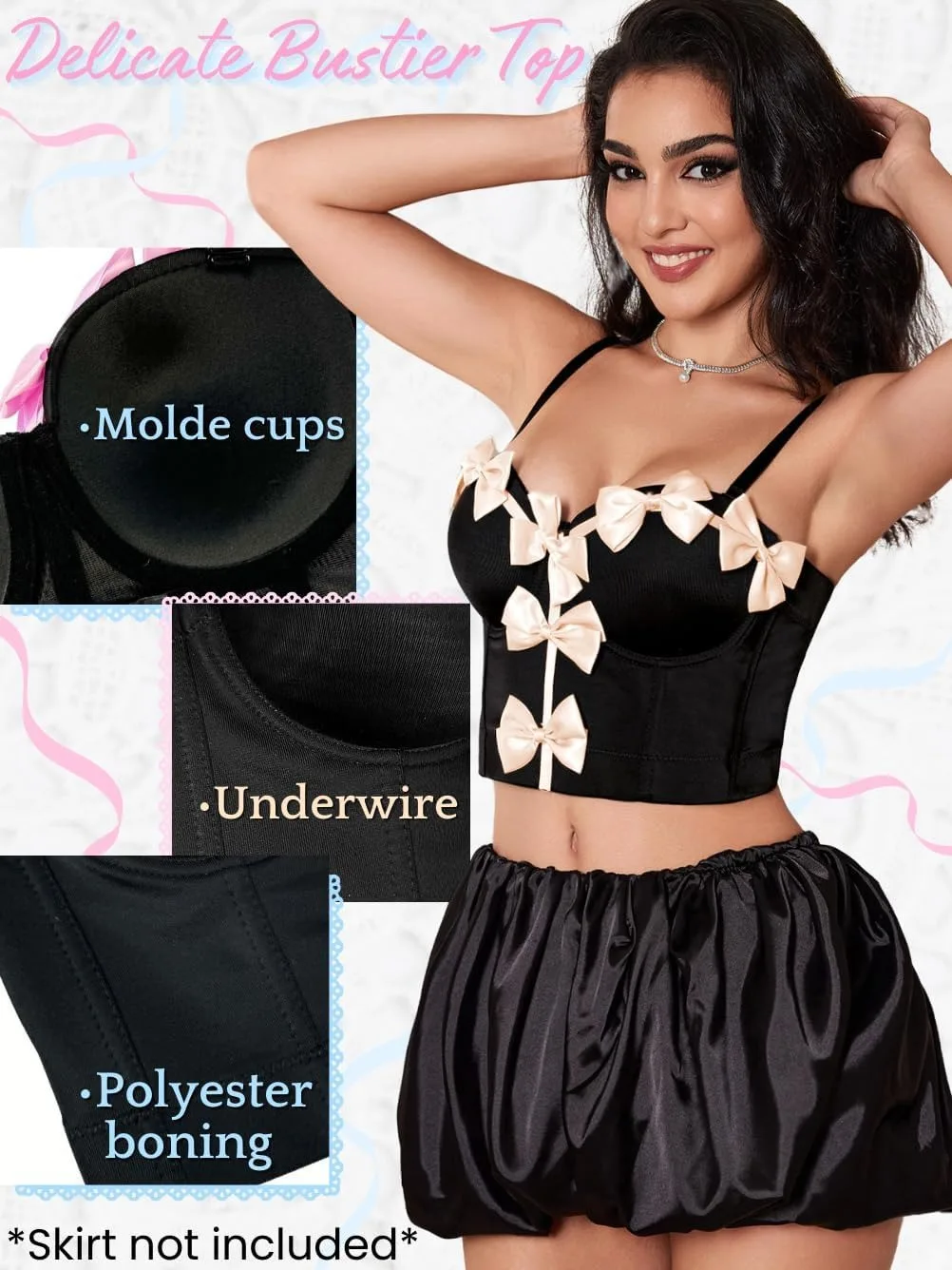 Cute Bow Corset Detachable Strap Lace Bralette Tube Tops Birthday Concert Camisoles Bustier Tops For Women Party Club Bra Tops