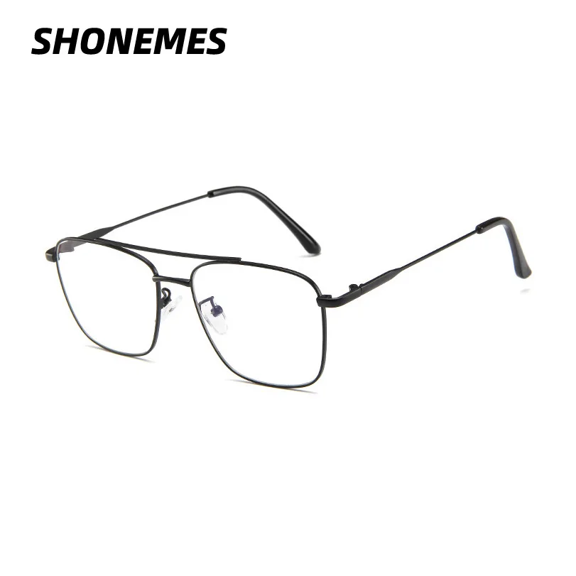 SHONEMES Double Bridge Plain Glasses Metal Frame Classic Square Eyeglasses Gold Black Silver for Men Women