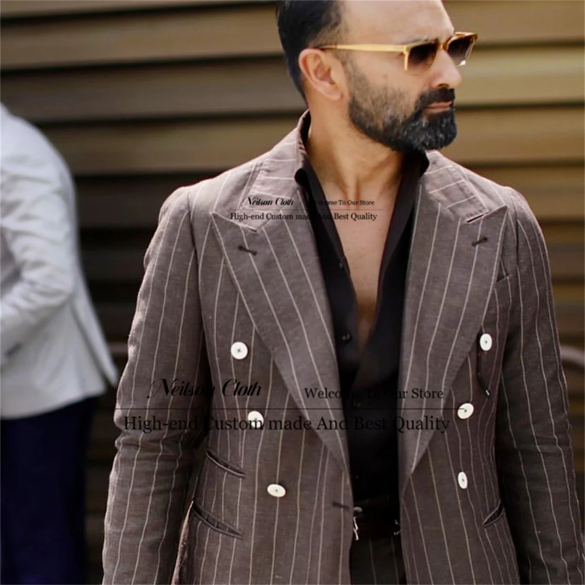 

Auburn Stripe Men Suits Peaked Lapel Groom Wedding Tuxedos 2 Pcs Sets Double Breasted Male Prom Blazers Slim Fit Terno Masculino
