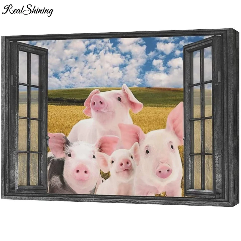 Rustic Pink Pig Diamond Painting Newly Arrived Farmhouse Animals Full Diamond Mosaic Embroidery Art Cross Stitch Kits T2022