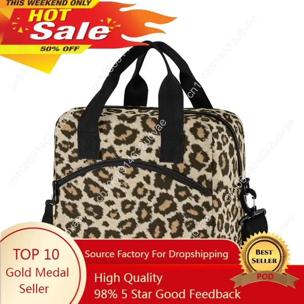 

Men Women New Insulation Thermal Lunch Bag Fresh Keeping Large Leopard Printed Tote Box Portable One Shoulder Cooler Bags