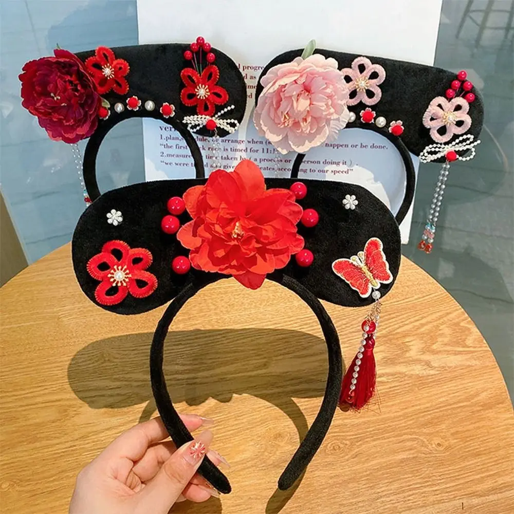 Flower Chinese Style Headwear Bow Tassel Ancient Style Headband Chinese Antique Headdress Face Wash Hair Band Hanfu Hair Clip