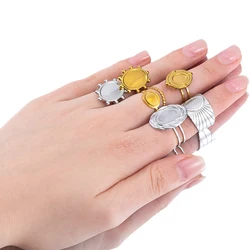 New 2pcs Retro Stainless Steel Adjustable Open Ring Settings Blank Base Bezel Cabochons Rings for DIY Jewelry Making Accessories