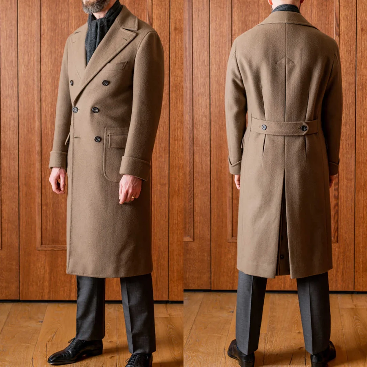 

Classic Winter Long Coat Peaked Lapel Double Breasted Wedding Groom Wear One Piece Jacket Blazer Customized Overcoat