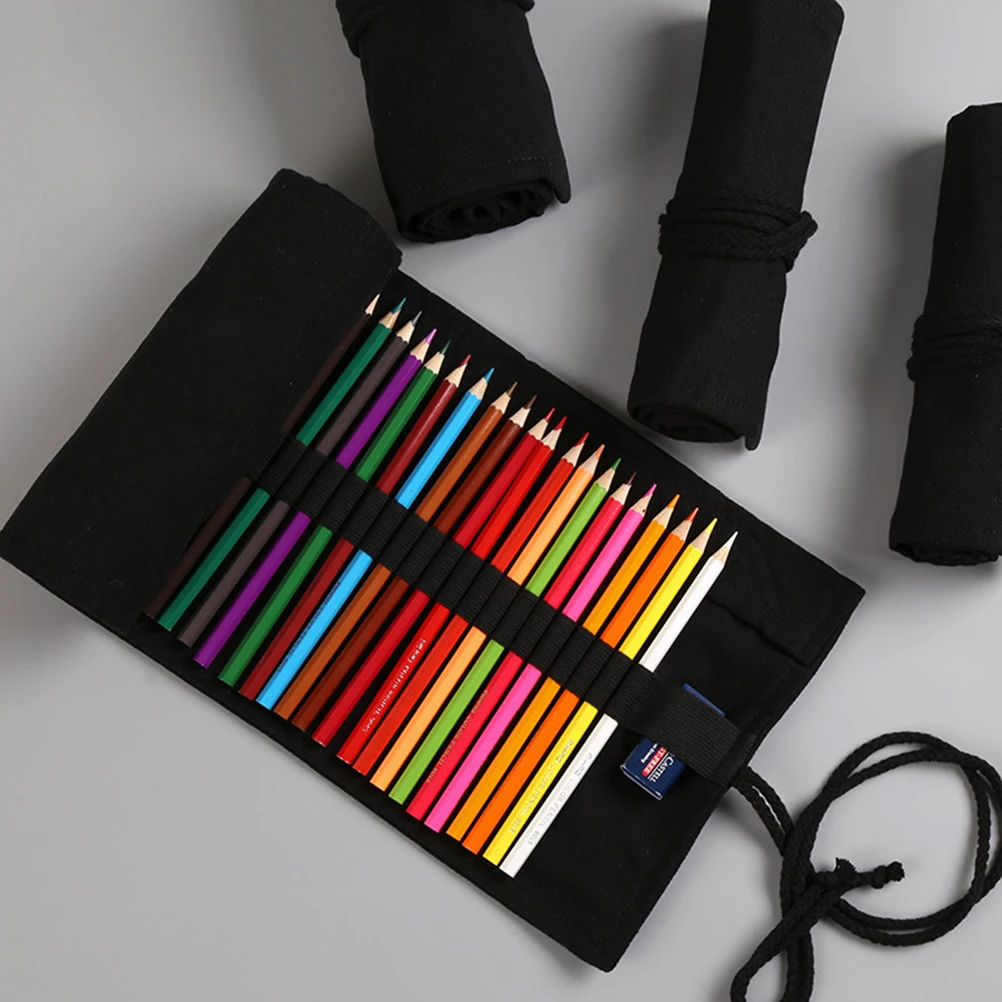 

36 Slots Canvas Pencil Roll Holder Chic Portable Pen Bag Storage Organizer For Markers Brushes Gift Black Wrap Case Art Supplies