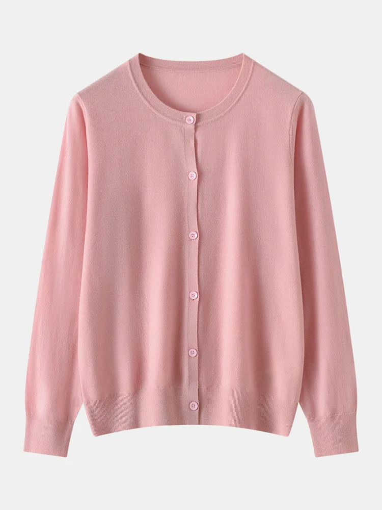 

Женские кардиганы из 100% тонкой шерсти Choice, с круглым вырезом, длинным рукавом, вязаные, весна-осень, базовая шерстяная вязаная одежда, топ