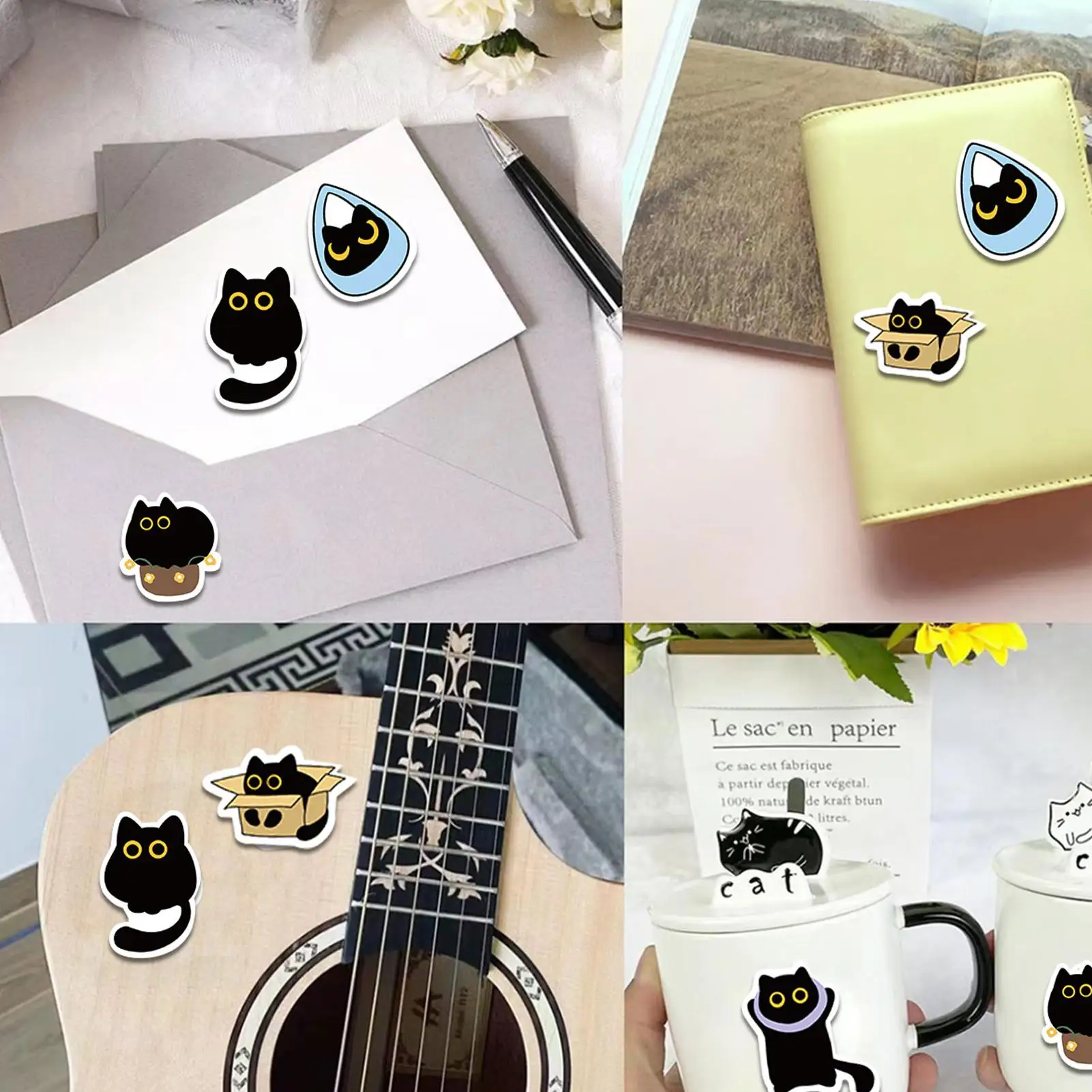 Cat Stickers Roll Funny Cartoon Black Kitten Laptop Stickers 500 Sheet/Roll Aesthetic Cat Decals For Scrapbooking Journal