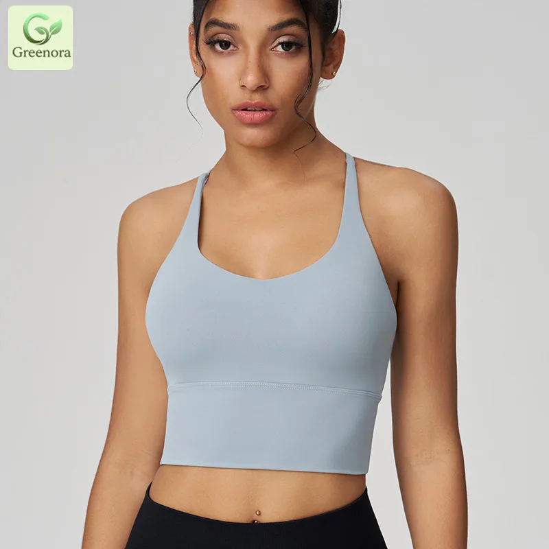 Greenora Crisscross Back Yoga Bra Longline Sports Women Padded Gym Fitness Tank Shockproof Running Training Camisole Activewear