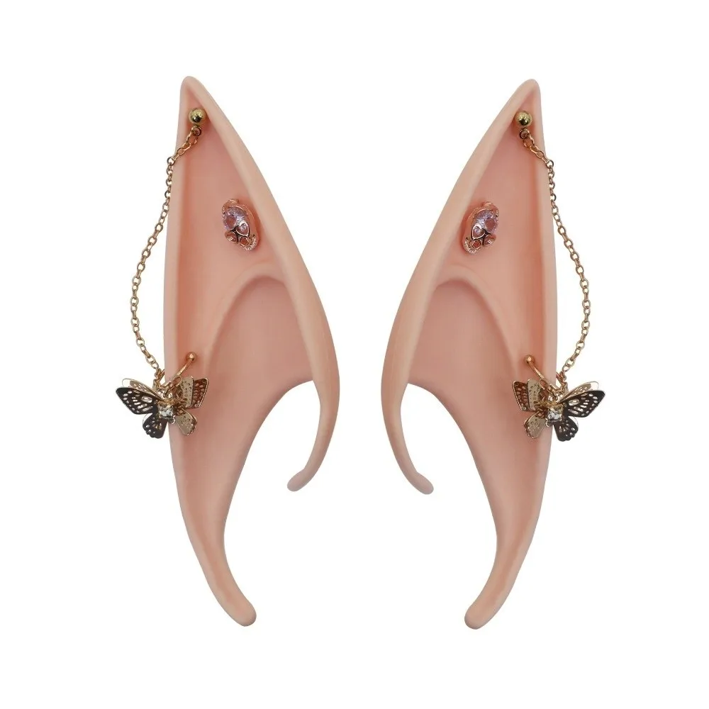 1 par de orejas de elfo creativas de látex con pendiente, orejas postizas no perforadas, pendientes para mujer, oreja cruzada, joyería Unisex
