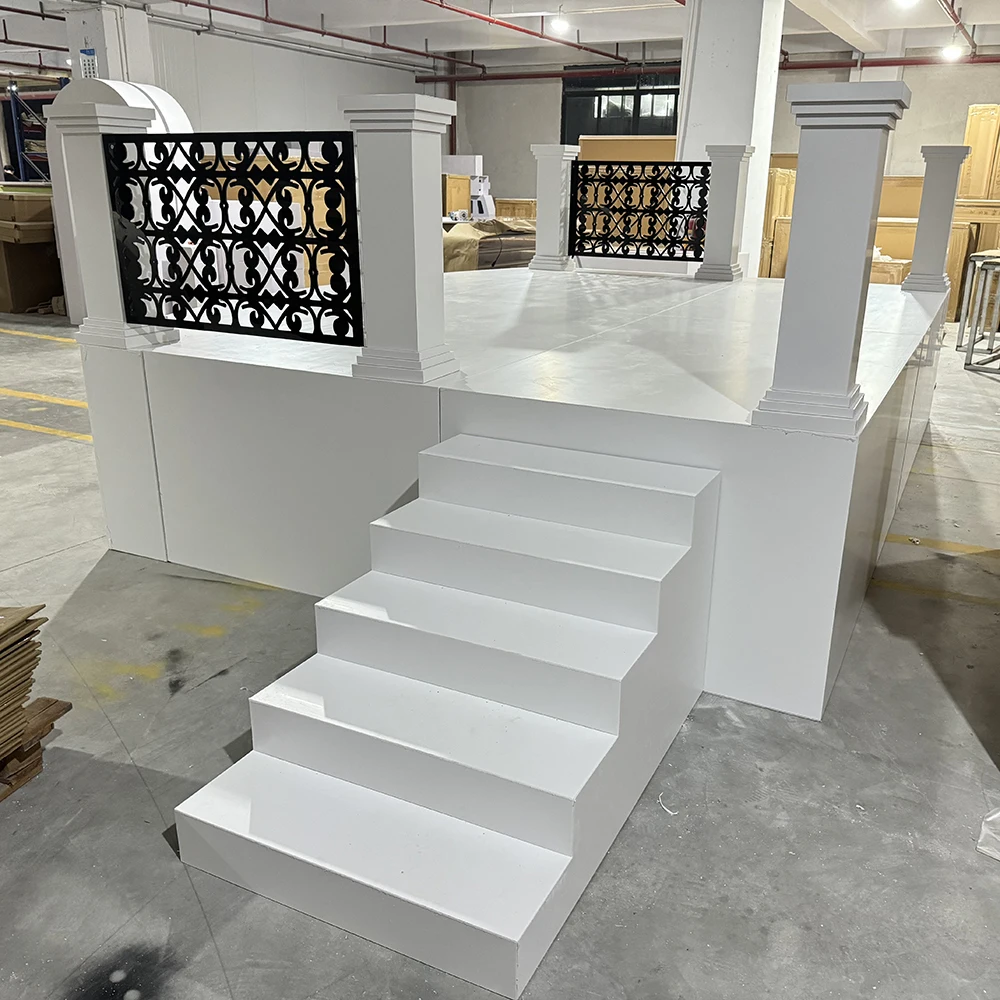 Popular Luxury Rectangle Stage With Round Stair Acrylic Wedding Stage Platform Decor Portable Acrylic Stage