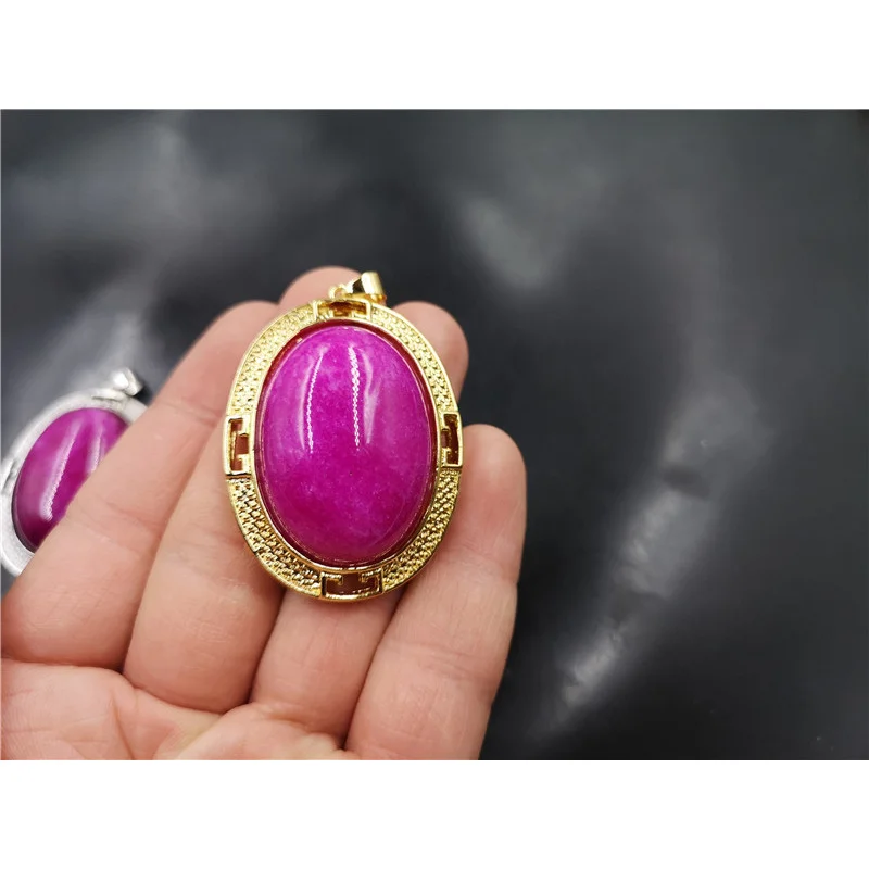 Vacuum Plating Inlaid Sugilite-Shaped Large Oval Pendant