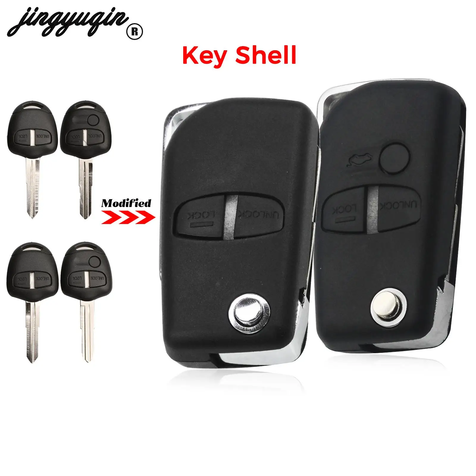 jingyuqin Modified Flip Remote Key Shell For Mitsubishi Pajero Sport Outlander Grandis LANCER-EX ASX MIT8/MIT11 Blade 2/3 Button