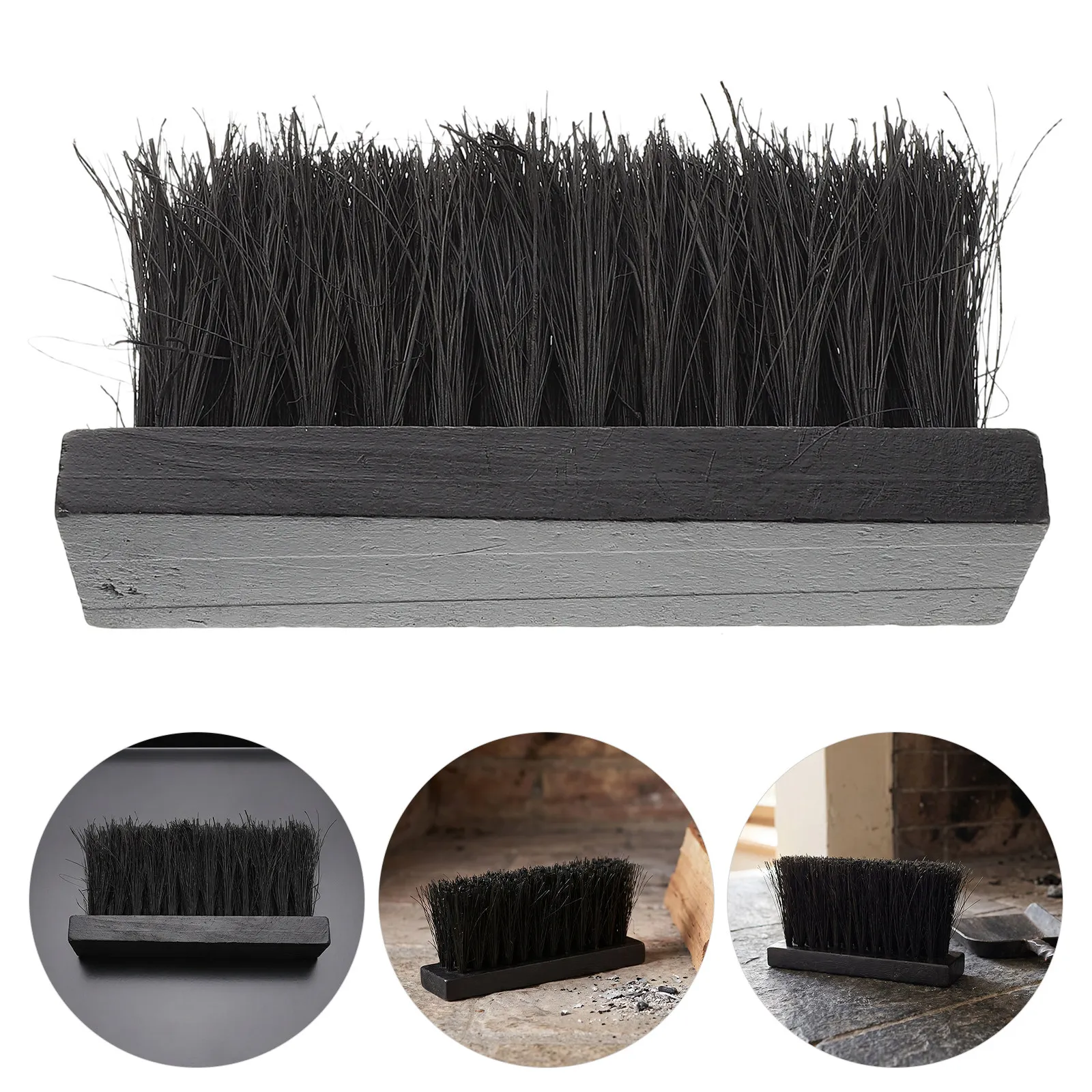 Fireplace Ash Brush Dense Bristle Wooden Handle Ergonomic Hearth Sweeper for Soot Removal Fire Pit Cleaning Wood Stove