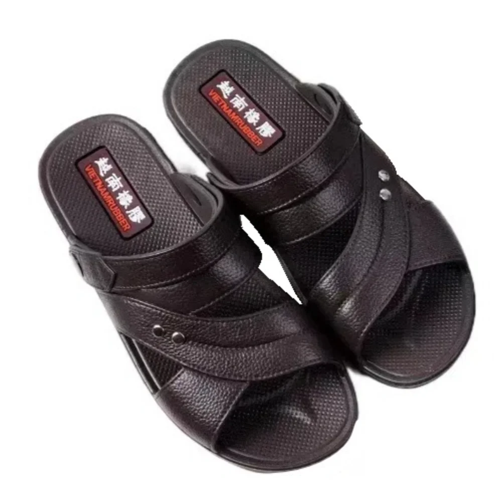 

Casual Solid Thick Soled Slippers Anti Odor PU Leather Slides Sandals Men Anti Slip Beachwear Ankle Buckles Sandals Beach