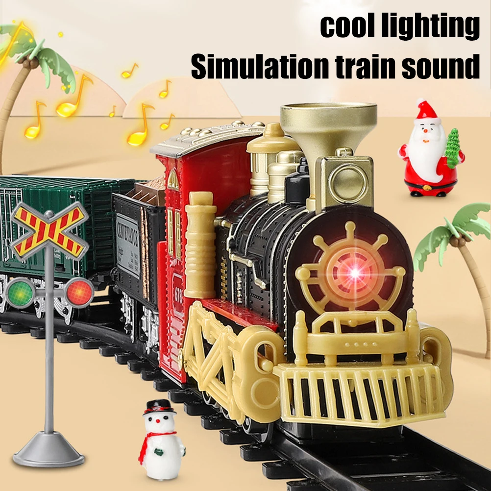 Electric Christmas Train Toy Set Car Railway Tracks Steam Locomotive Engine Diecast Model Educational Game Boy Toys For Children