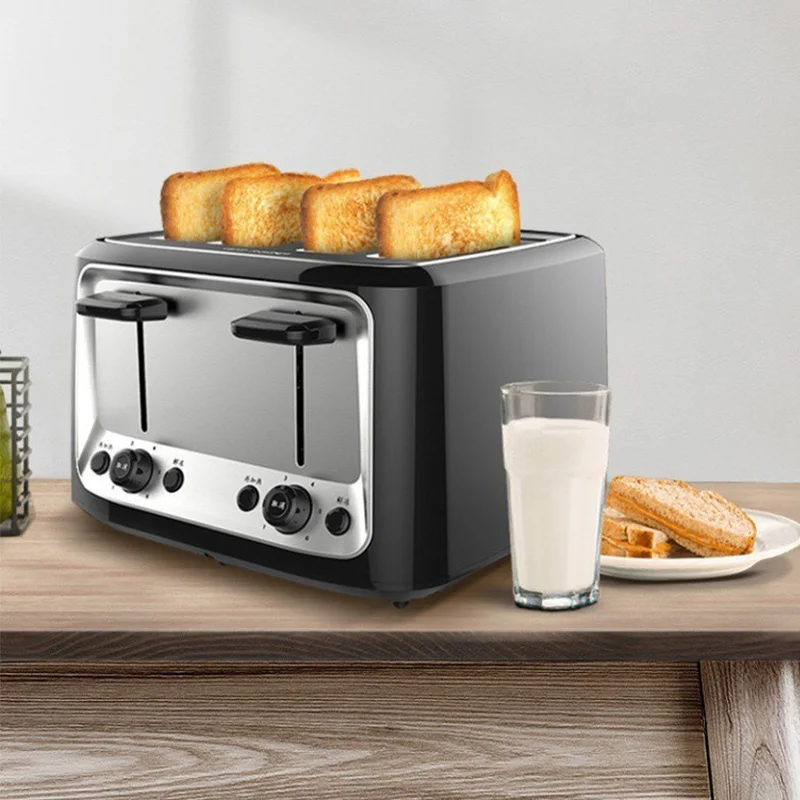4 Slice เครื่องปิ้งขนมปัง HX-5009 ครัวเรือนสแตนเลสสมาร์ทขนมปังเครื่องปิ้งขนมปังสําหรับ Bagel มัฟฟินวาฟเฟิลกลูเตนฟรีขนมปังจับเวลา