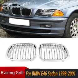 Chrome Car Front Bumper Kidney Grill Racing Grille Single Slat for BMW E46 4 Door Sedan 1998 1999 2000 2001