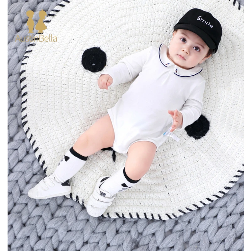 Austin&Bella Baby Jumpsuits Newborn Kids Boutique Soldier Embroidery Children White Bodysuit 0-24M for Girls Boys Autumn Clothes