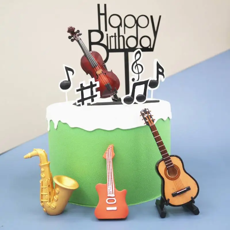 Violin Cake Topper Mini Fiddle Ornament Musical Instrument Cake Decors For Vintage Classical Music Birthday Party Decorations