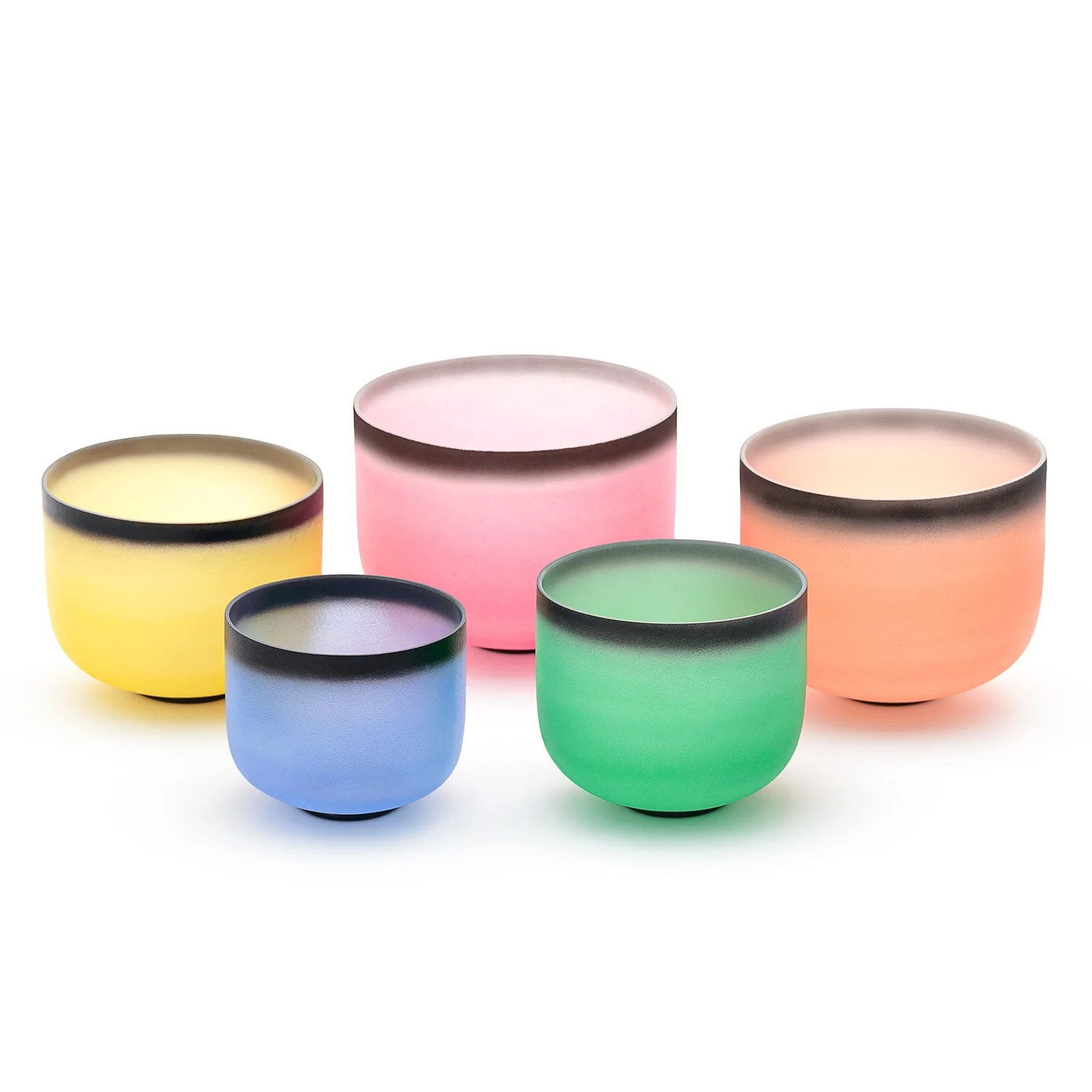 7-12 Inch 432hz Colored Design Frosted Crystal Singing Bowls Set Of 7pcs With Carrying Case For Yoga Musical Sound Healing
