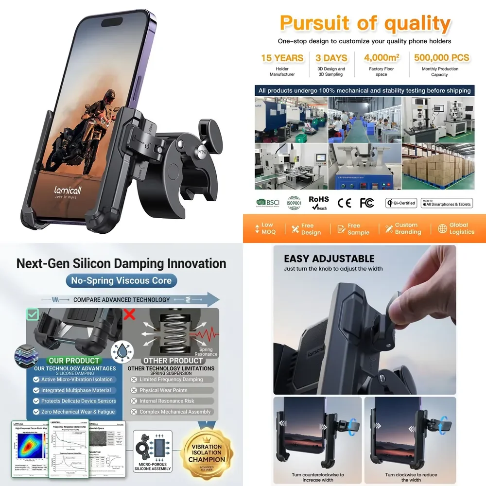

BP09 Universal Motorcycle Phone Mount Quick Lock Bike Phone Holder 360 Adjustable Phone Mount for Motorcycle