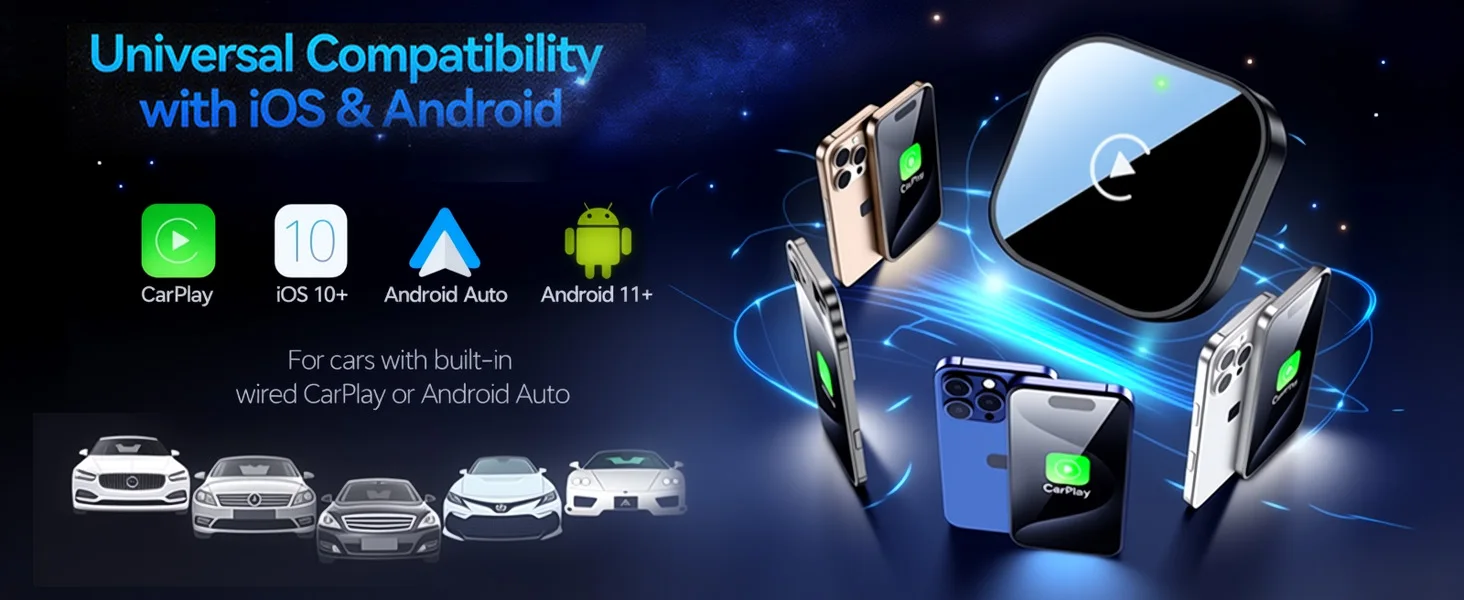 2-in-1 Kabelloser CarPlay & Android Auto Adapter, Plug & Play CarPlay Dongle Verwandelt Kabelgebunden in Kabellos, Schnelle Automatische Verbindung – Detail 9