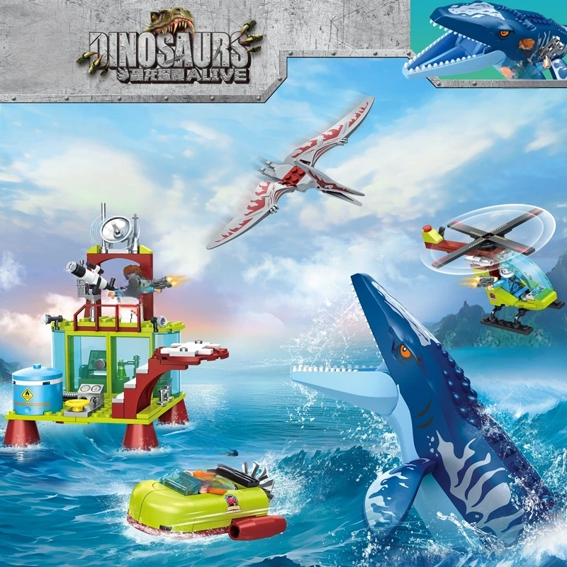 Moc Jurassic Dinosaur Alive Ship Toys Bouwsteen Ontsnapping uit de oceaan Mosasaurus Montagestenen Educatieve sets Kinderen Cadeau - afbeelding 1