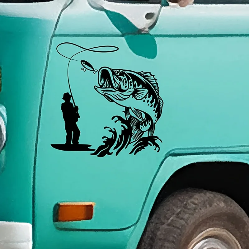 1px Fishing RV Camper Van Adventure Vinyl Sticker Waterproof Removable Decal for Motorcycle Helmet Car Body